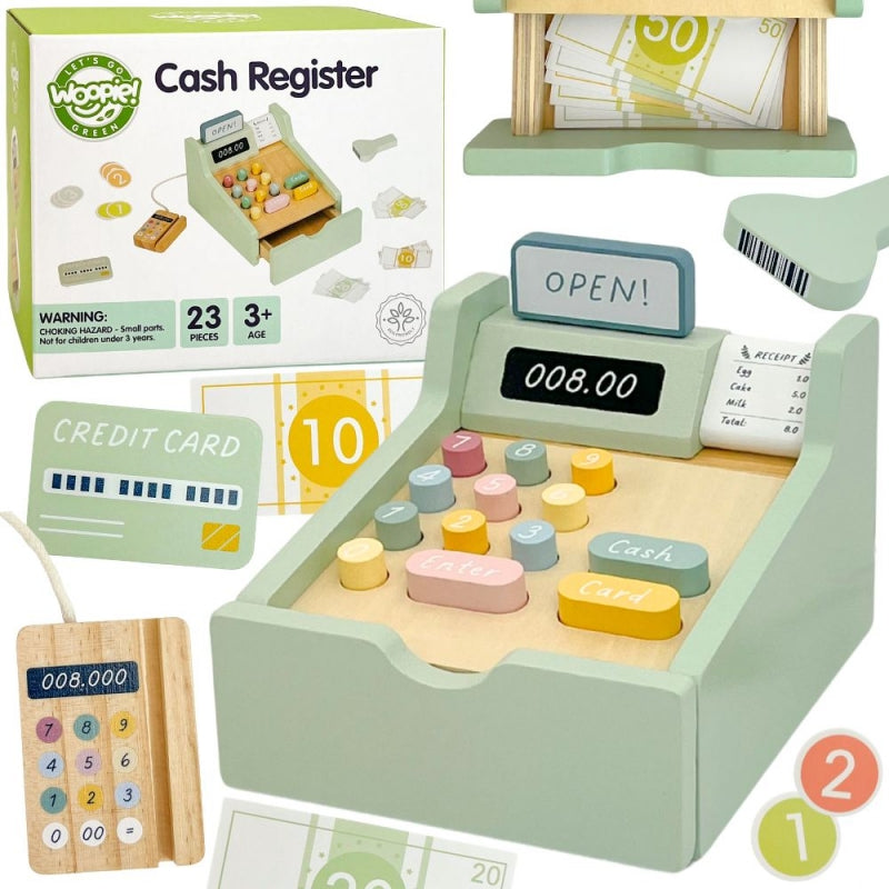 Medinis kasos aparatas su priedais, 23 vnt., FSC, WOOPIE GREEN