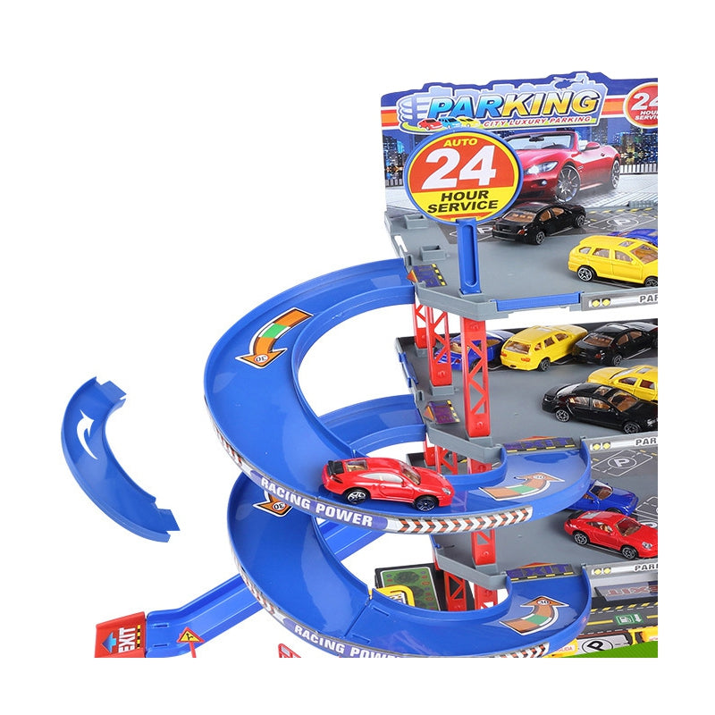 Automobilių garažas su trasa, automobiliais ir sraigtasparniu su priedais Woopie