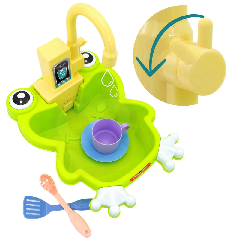 Žaislinė virtuvės kriauklė varlės formos 14 el. WOOPIE