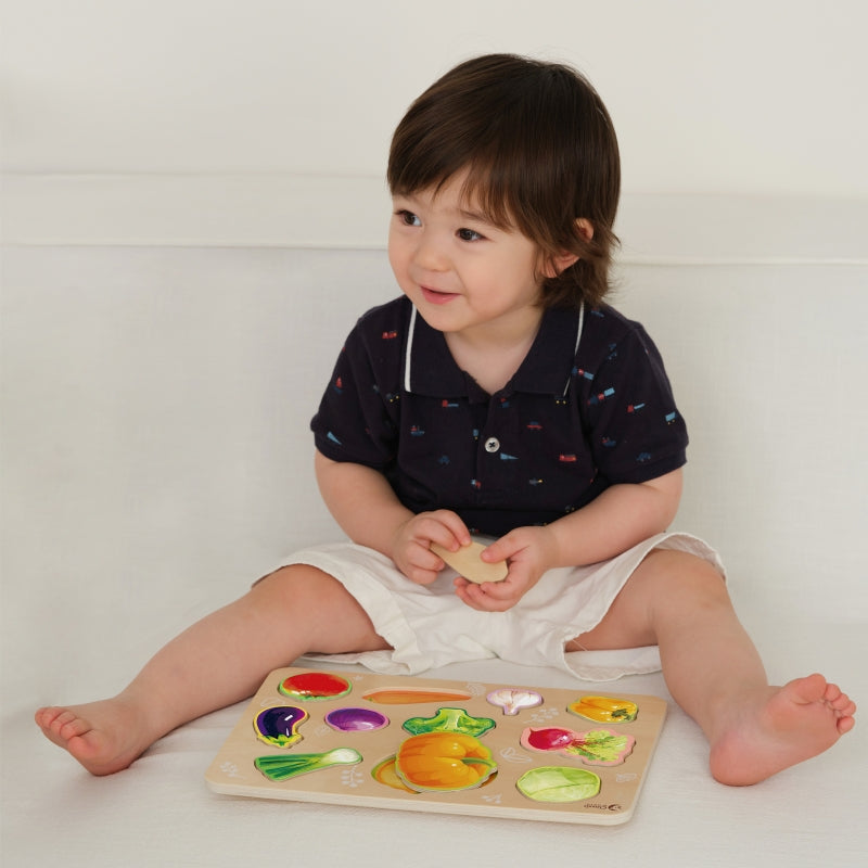 Medinė Montessori daržovių dėlionė vaikams, CLASSIC WORLD