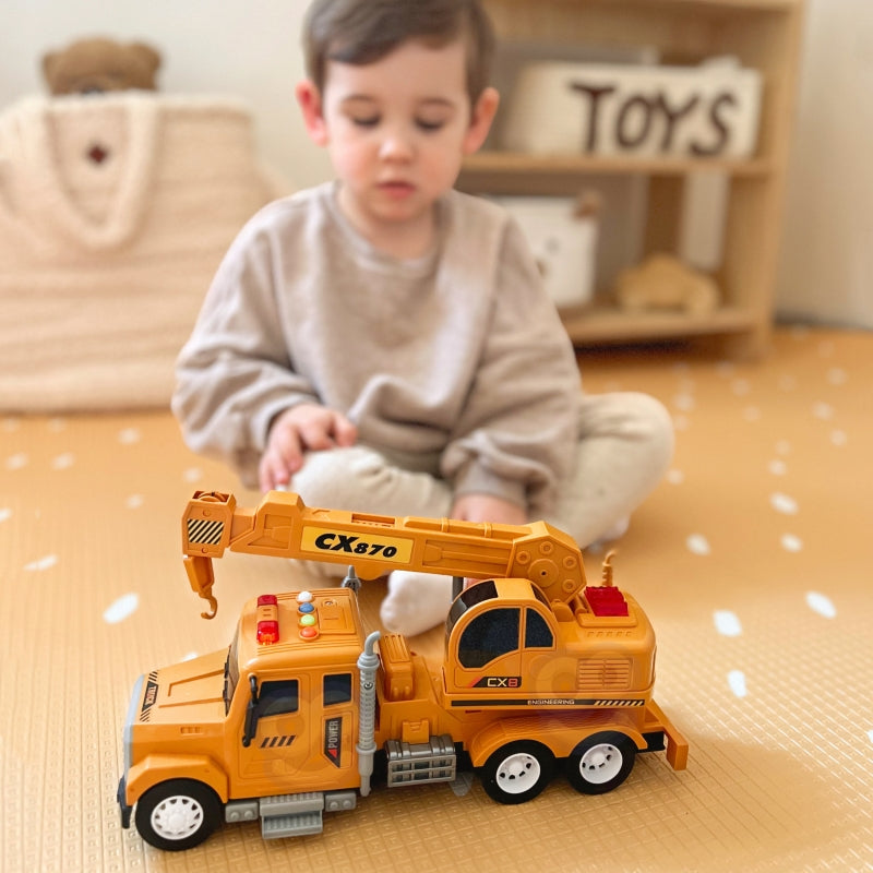 Žaislinis sunkvežimis su kranu ir garso bei šviesos efektais, geltonas, WOOPIE