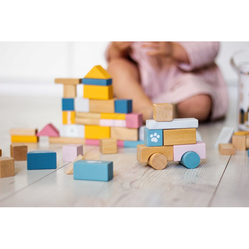 Medinių kaladėlių rinkinys kibire - 60 elementų