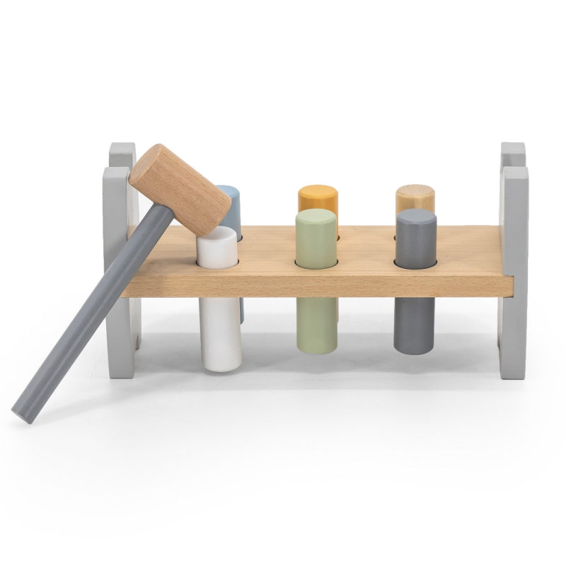 Medinis Montessori lavinamasis žaidimas su plaktuku, pilkas, Viga