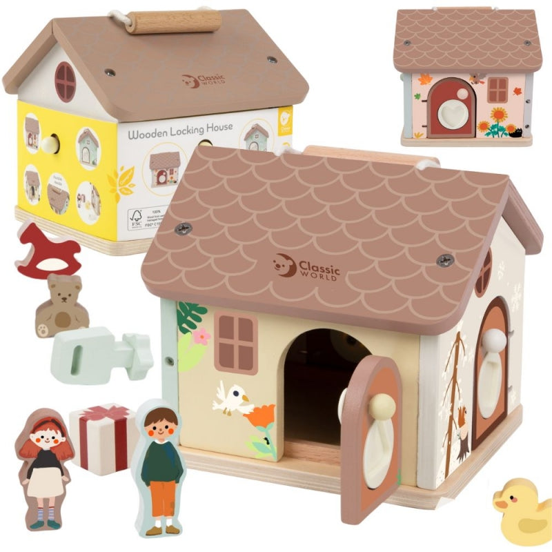 Medinis sensorinis edukacinis namelis su spynomis ir raktais, 11 el., CLASSIC WORLD