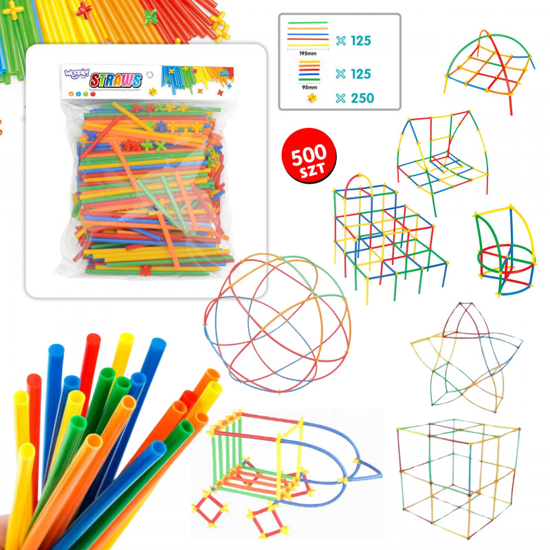 Statybinių šiaudelių rinkinys vaikams 500 vnt., WOOPIE