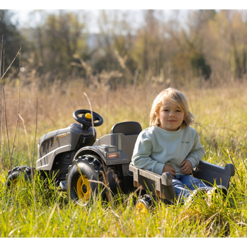 Traktorius su pedalais su priekaba XXL, pilkas,  Smoby