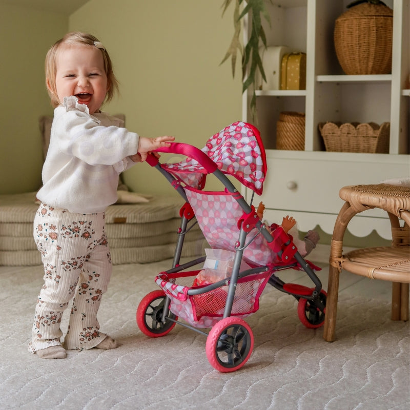 Triratis vežimėlis lėlėms, rožinis, WOOPIE