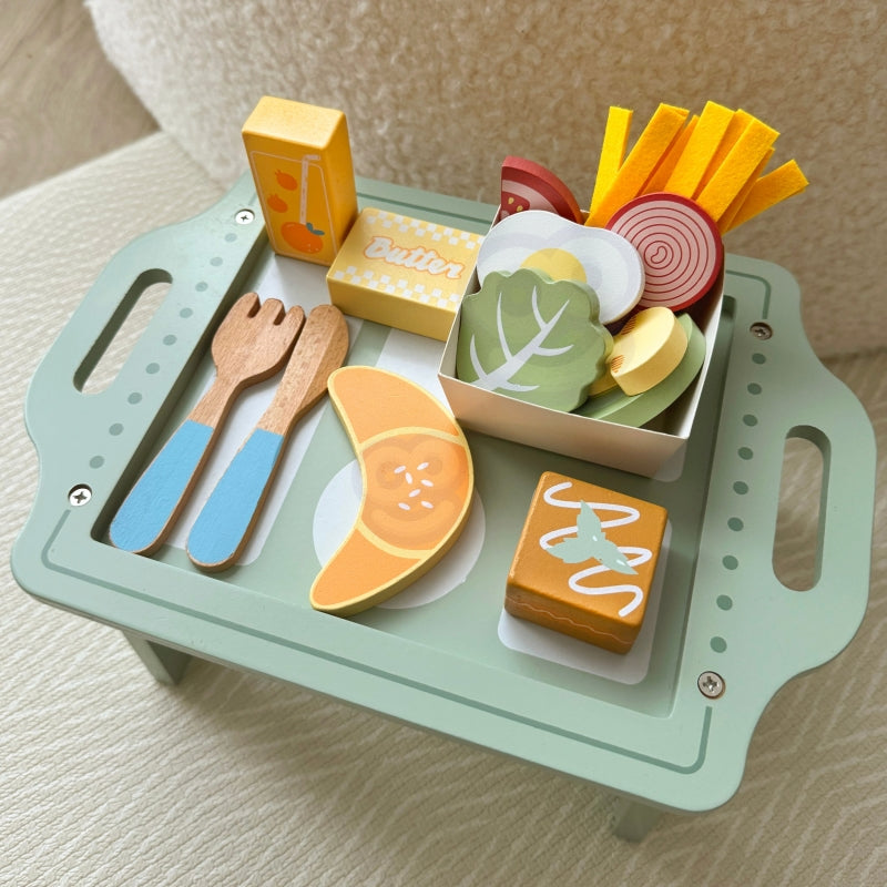 Medinis pusryčių rinkinys su padėklu ir priedais, WOOPIE GREEN