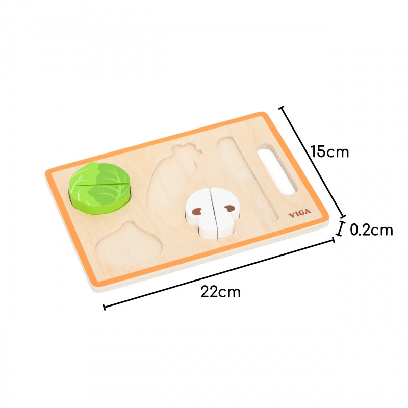 Medinė Montessori edukacinė dėlionė „Daržovės pjaustymui“ VIGA