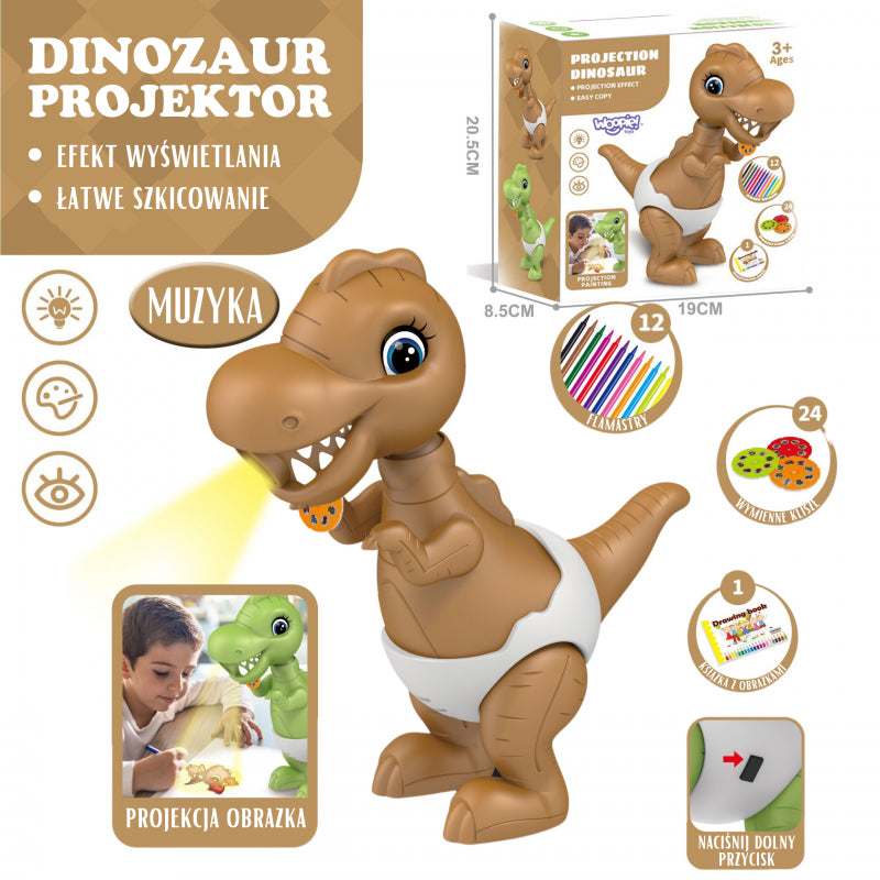  Projektorius piešimui su flomasteriais „Dinozauras“, Woopie