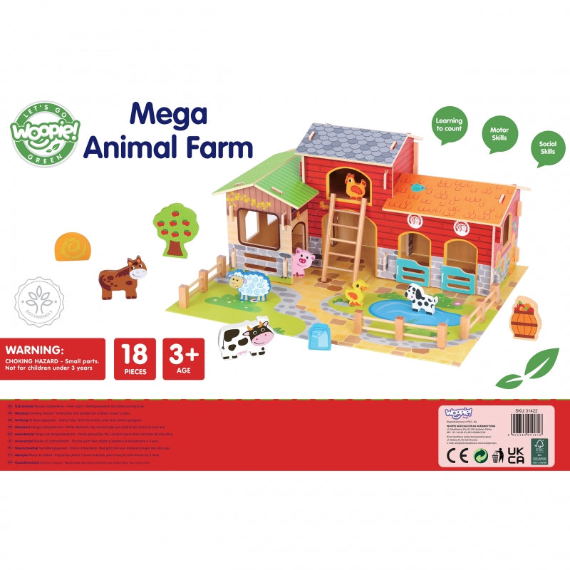 Medinė gyvūnėlių ferma su figūrėlėmis 18 el, Woopie
