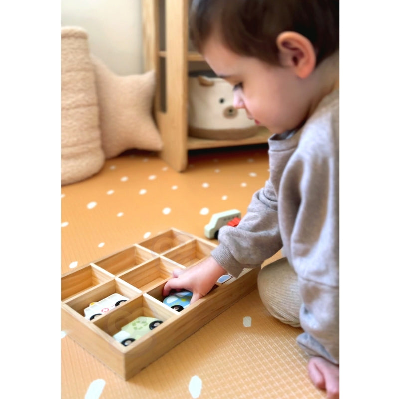 Medinių transporto priemonių ir kelio ženklų rinkinys dėžutėje, TOOKY TOY