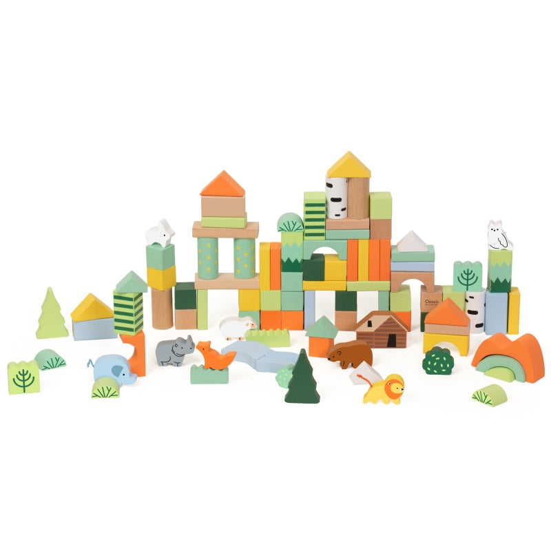 Medinių kaladėlių rinkinys “Miško pasaulis” 100 vnt., CLASSIC WORLD