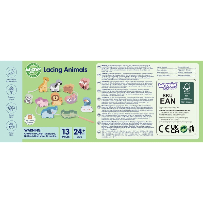 Montessori „Zoo“ mediniai sriegimo blokeliai vaikams 13 el., WOOPIE GREEN