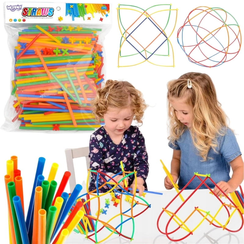 Statybinių šiaudelių rinkinys vaikams 500 vnt., WOOPIE