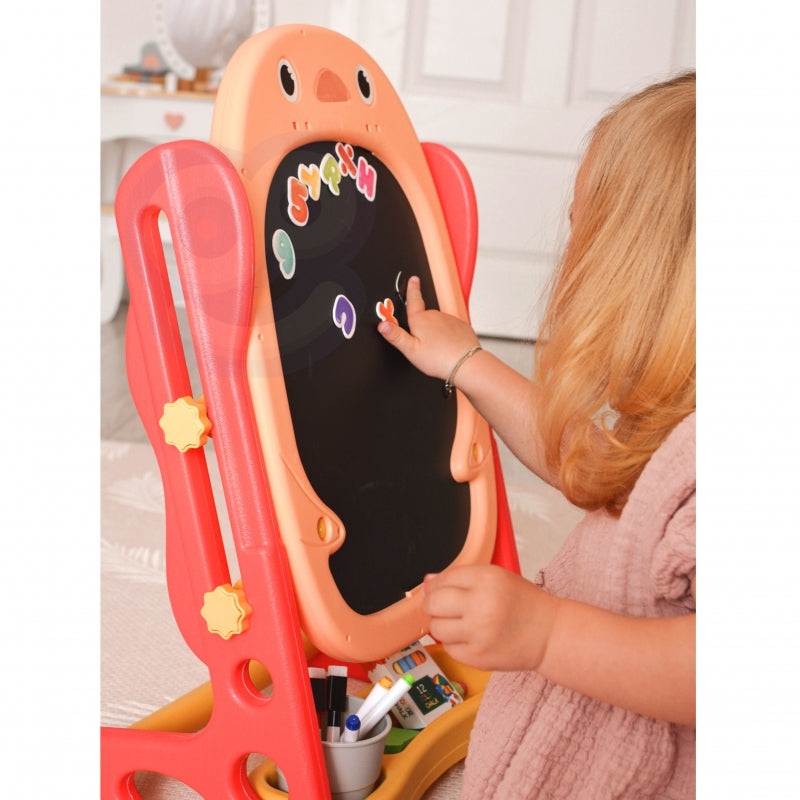 Dvipusė pastatoma magnetinė piešimo lenta "Pingvinas" 57 el., raudona, WOOPIE