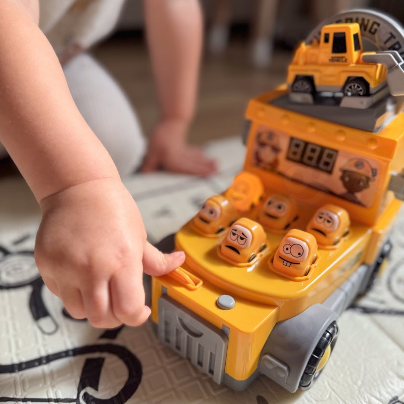 Interaktyvus statybinis sunkvežimis su žaidimu “Whack-a-Mole“, geltonas, WOOPIE