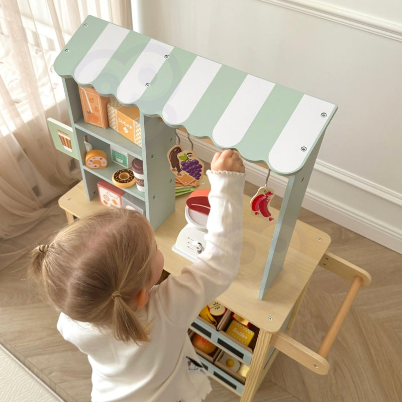 Didelis daugiafunkcinis medinis maisto prekystalis vaikams 73 el., WOOPIE GREEN