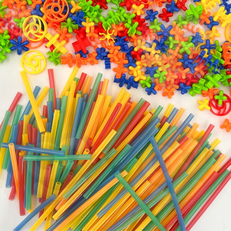 Statybinių šiaudelių rinkinys vaikams 400 vnt., WOOPIE