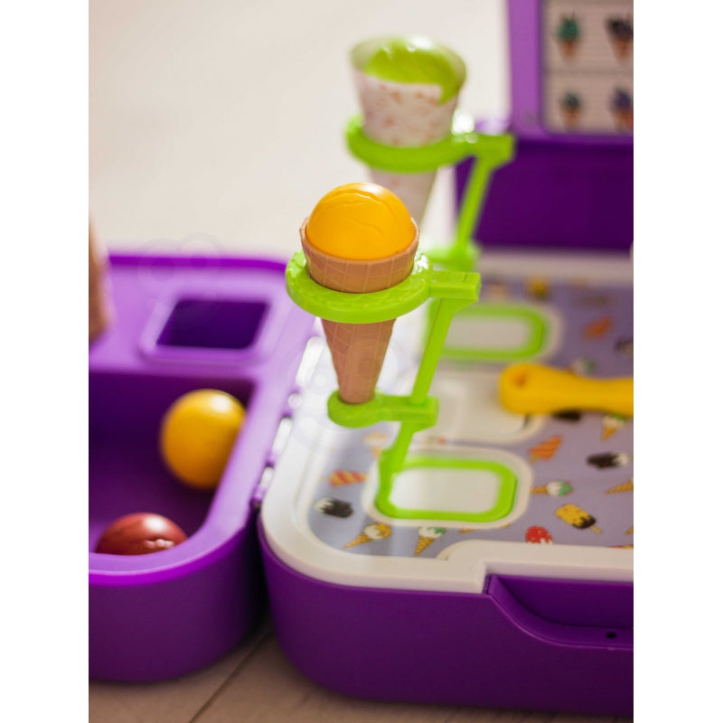 Žaislinė ledų parduotuvė su priedais lagaminėlyje 3in1, vioeltinis WOOPIE