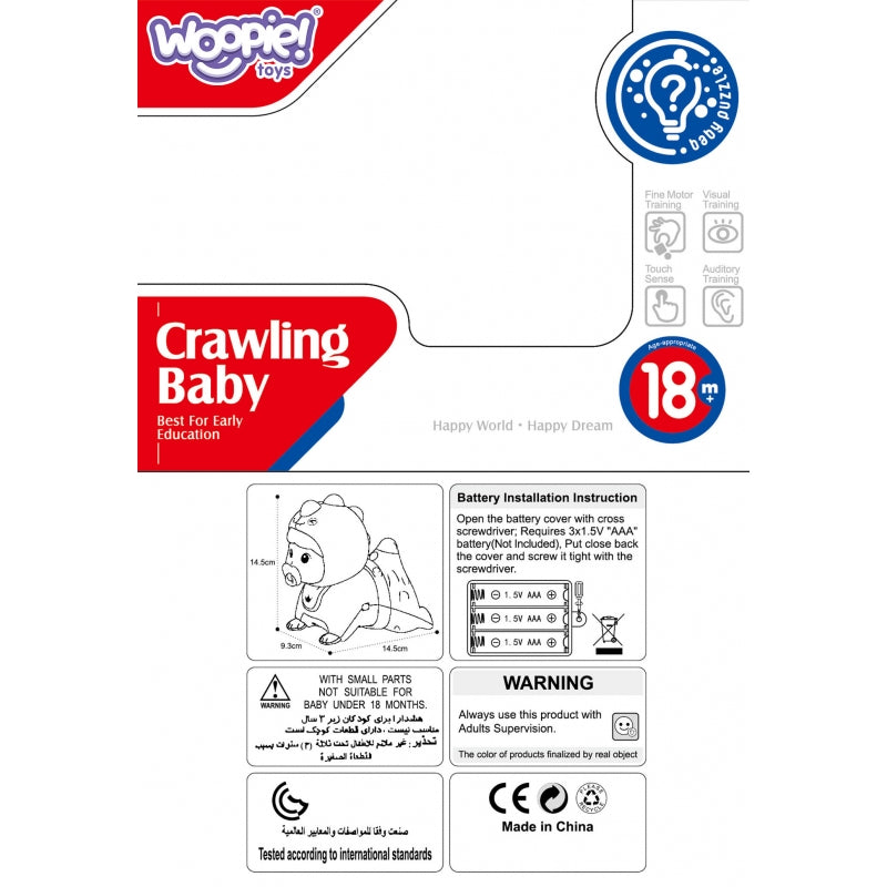 Žaislinis šliaužiantis kūdikis su garso ir šviesos efektais, WOOPIE