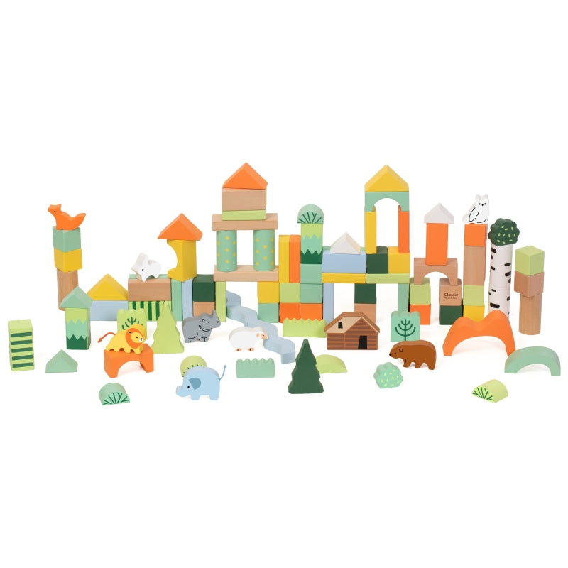 Medinių kaladėlių rinkinys “Miško pasaulis” 100 vnt., CLASSIC WORLD