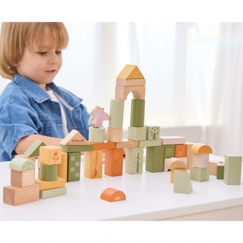 Medinių montessori kaladėlių rinkinys 50 el, gyvūnai, VIGA