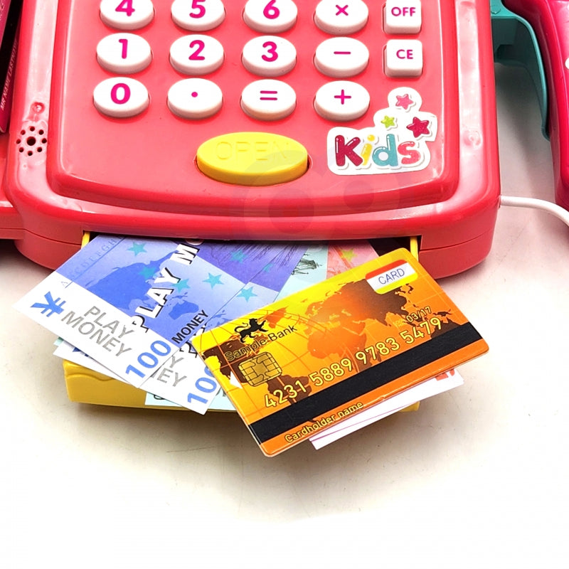 Žaislinis kasos aparatas su lentyna ir priedais, WOOPIE, rožinis