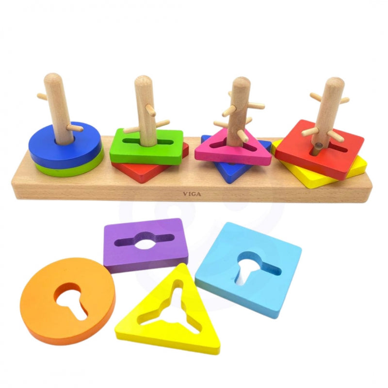 Medinės kaladėlės su formų rūšiuotoju ,,Viga Toys"