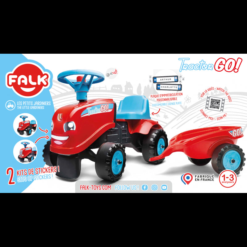Paspiriamas traktorius FALK GO su priekaba, raudonas