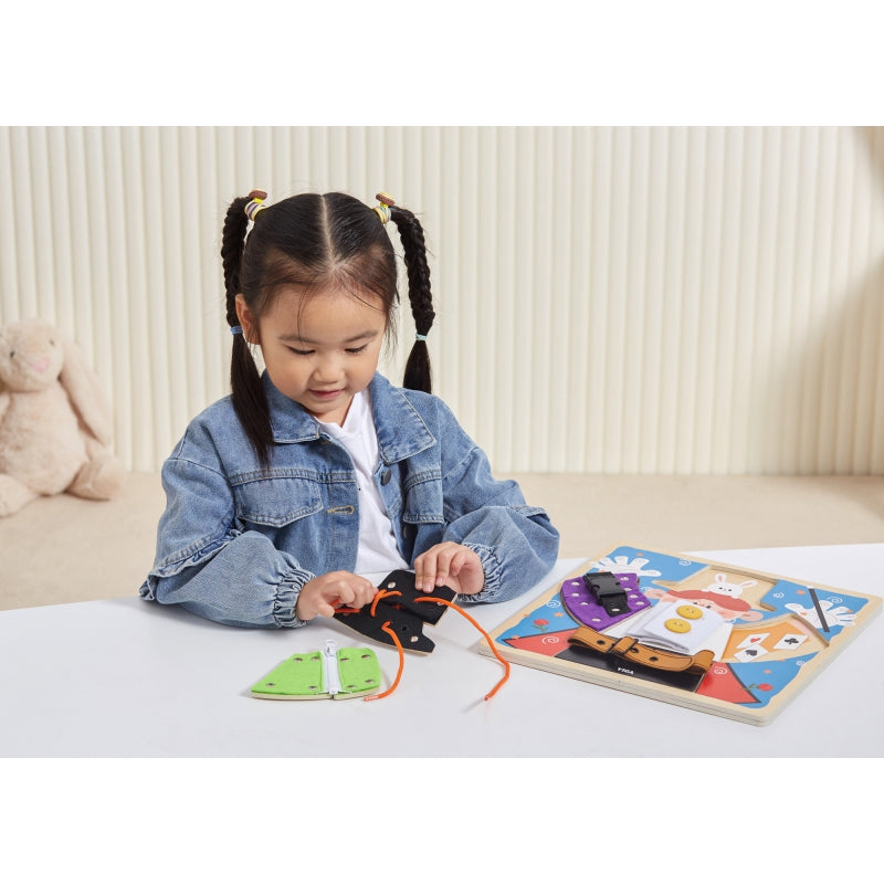 Medinė Monstessori manipuliacinė lenta, burtininkas, VIGA