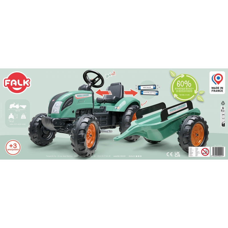 Traktorius Lander su pedalais ir priekaba, FALK, žalias