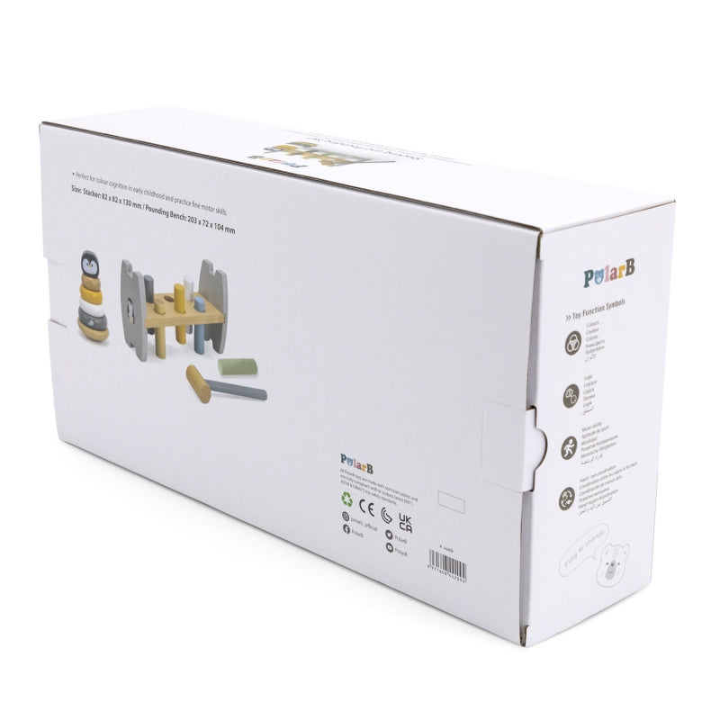 Medinė lavinamoji piramidė ir žaidimas su plaktuku Montessori, žalias, VIGA PolarB