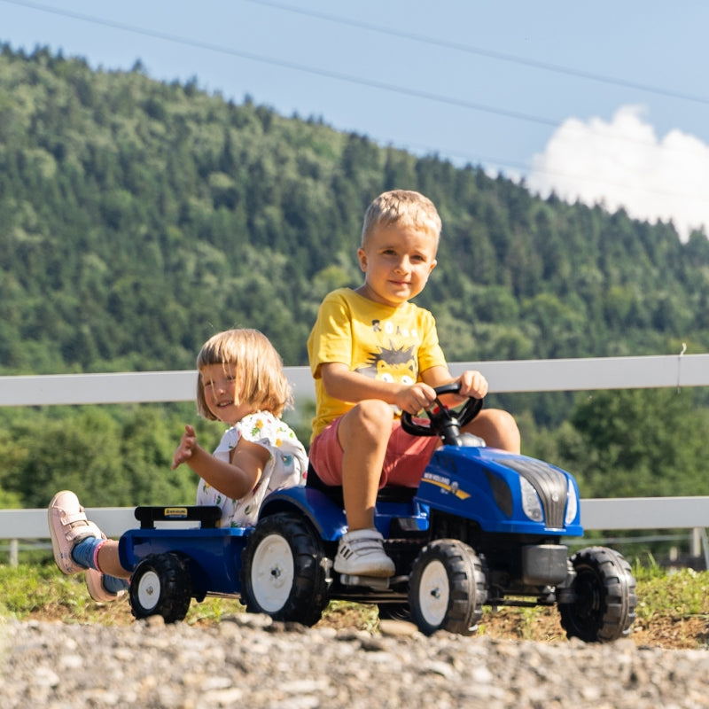Minamas traktorius su priekaba New Holland Large Falk, mėlynas