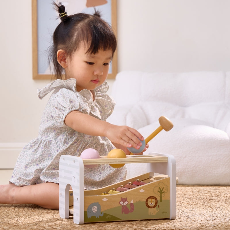 Medinis metalofonas su kamuoliukais ir plaktuku 2in1, VIGA