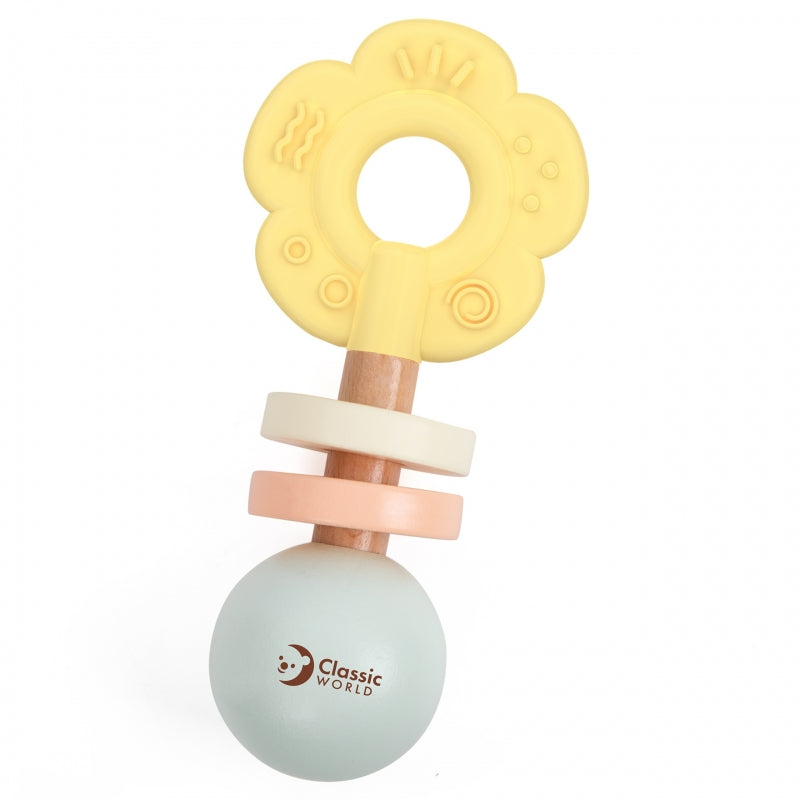 Medinis barškutis-kramtukas “Gėlė” 2in1, CLASSIC WORLD