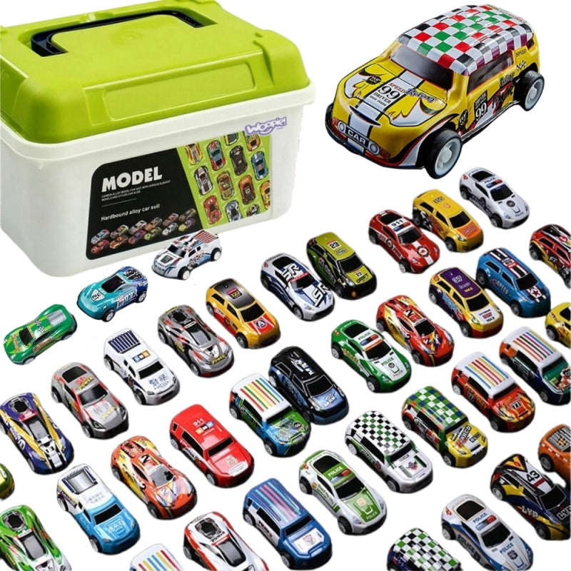 Lenktyninių automobilių rinkinys dėžutėje su kilimėliu 30 el., WOOPIE