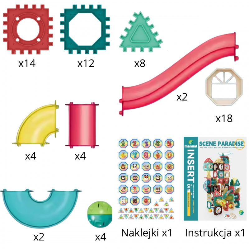 Magnetinis 3D konstruktorius vaikams „Kamuoliukų trasa“ 68 vnt., WOOPIE