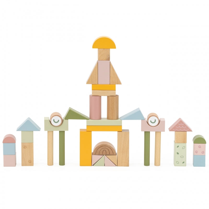 Medinis stumiamas vėžimėlis su statybiniais blokais, Viga