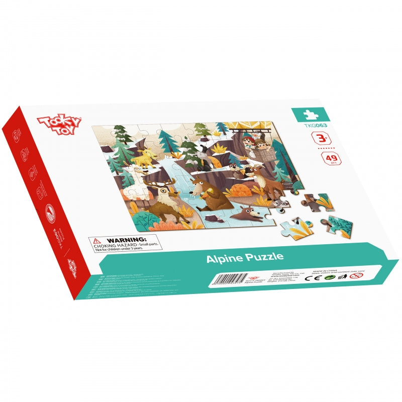 Medinė dėlionė vaikams „Gyvūnai aplėse“ su dėklu 49 el., TOOKY TOY