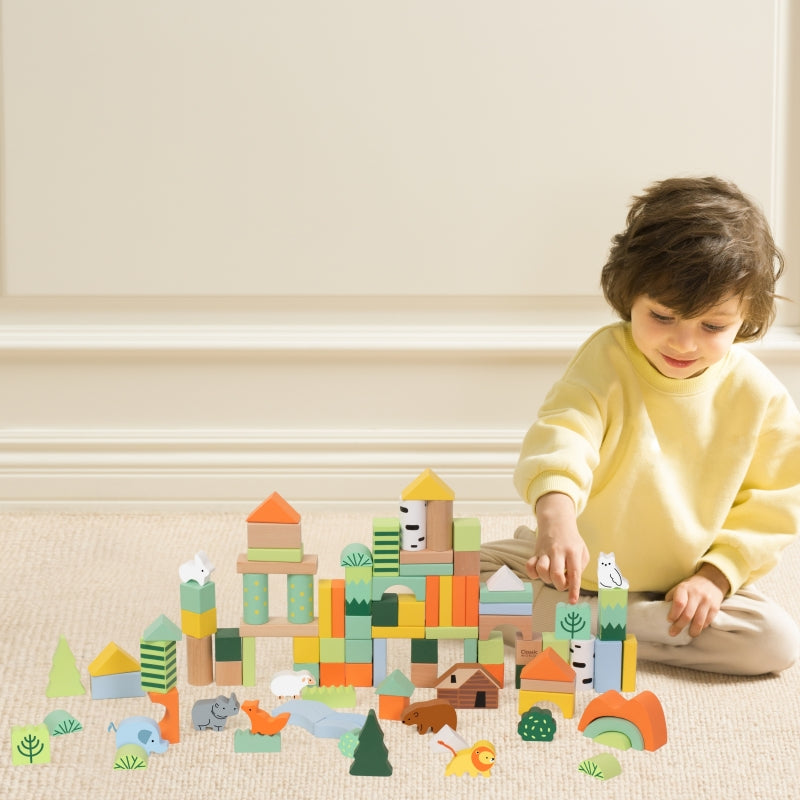 Medinių kaladėlių rinkinys “Miško pasaulis” 100 vnt., CLASSIC WORLD