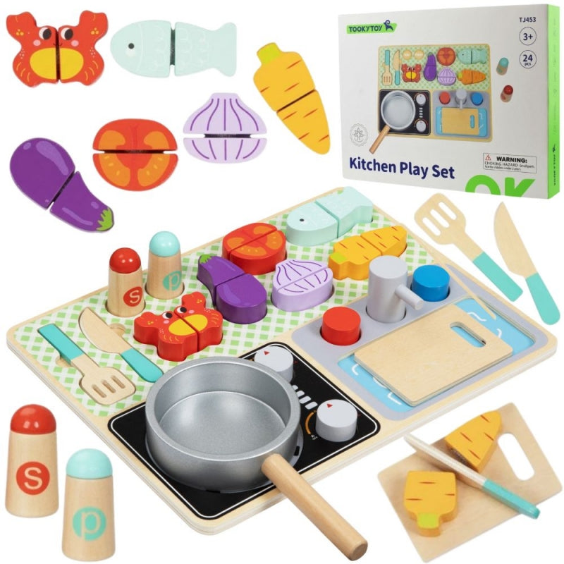 Medinė virtuvėlė vaikams su priedais, TOOKY TOY