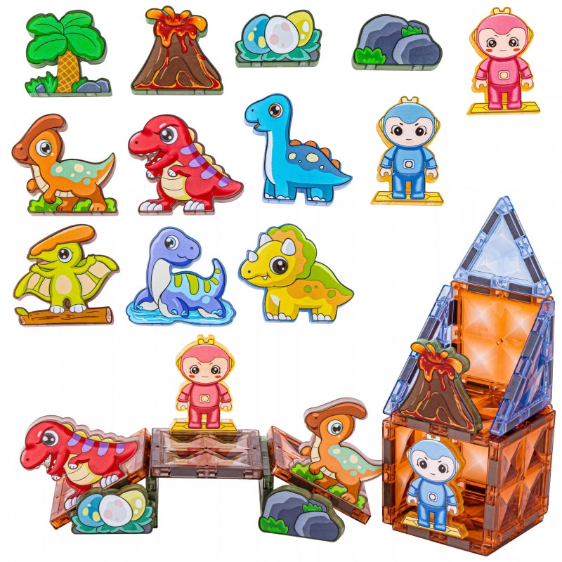 Šviečiančių magnetinių 3D blokų rinkinys „Dinozaurų parkas“ 124 vnt., WOOPIE