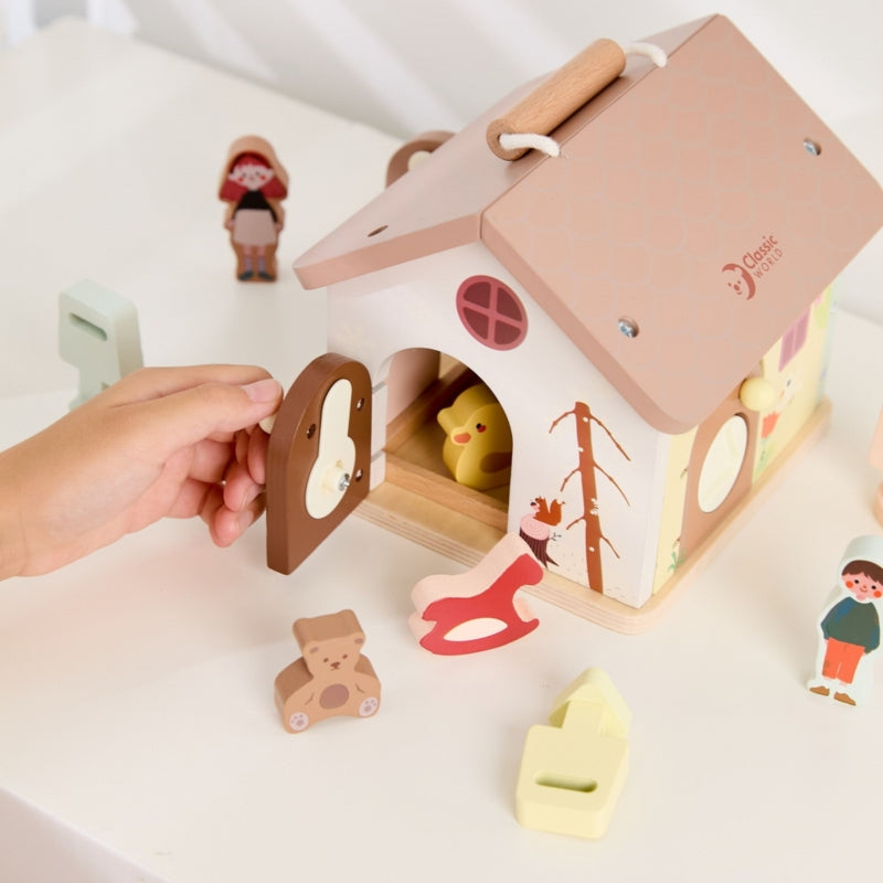 Medinis sensorinis edukacinis namelis su spynomis ir raktais, 11 el., CLASSIC WORLD