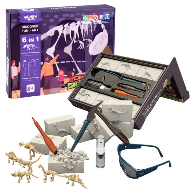 Mažasis archeologo kasinėjimų rinkinys, 6 dinozaurų skeletai, WOOPIE