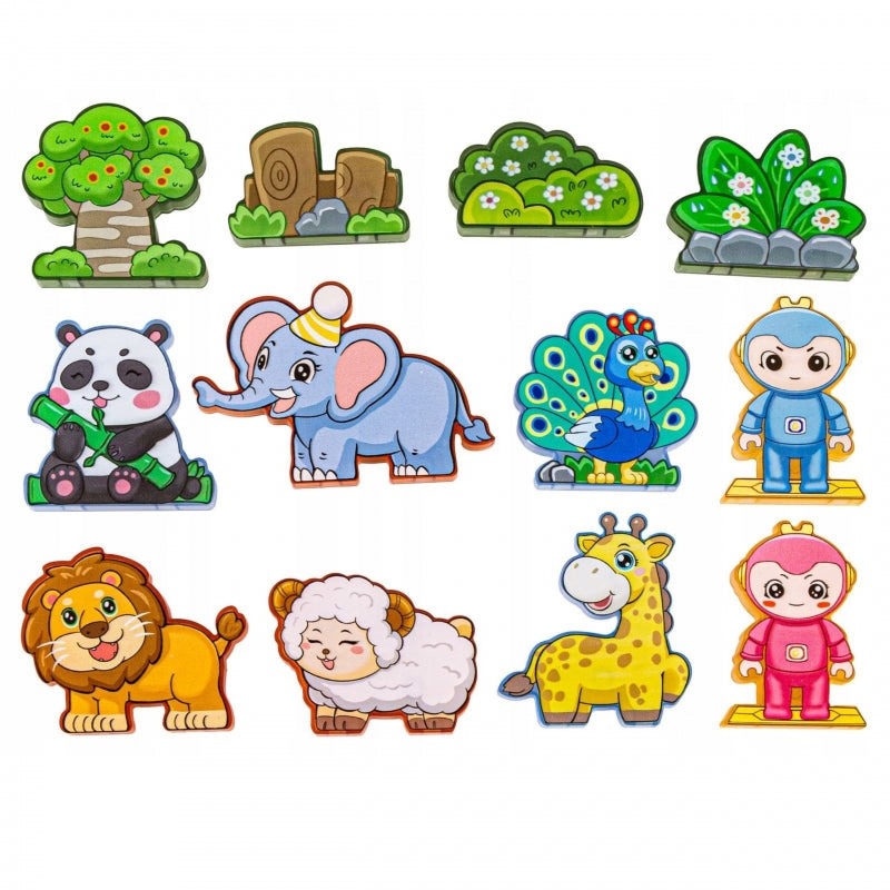 Šviečiančių magnetinių 3D blokų rinkinys „Gyvūnai“ 124 vnt., WOOPIE