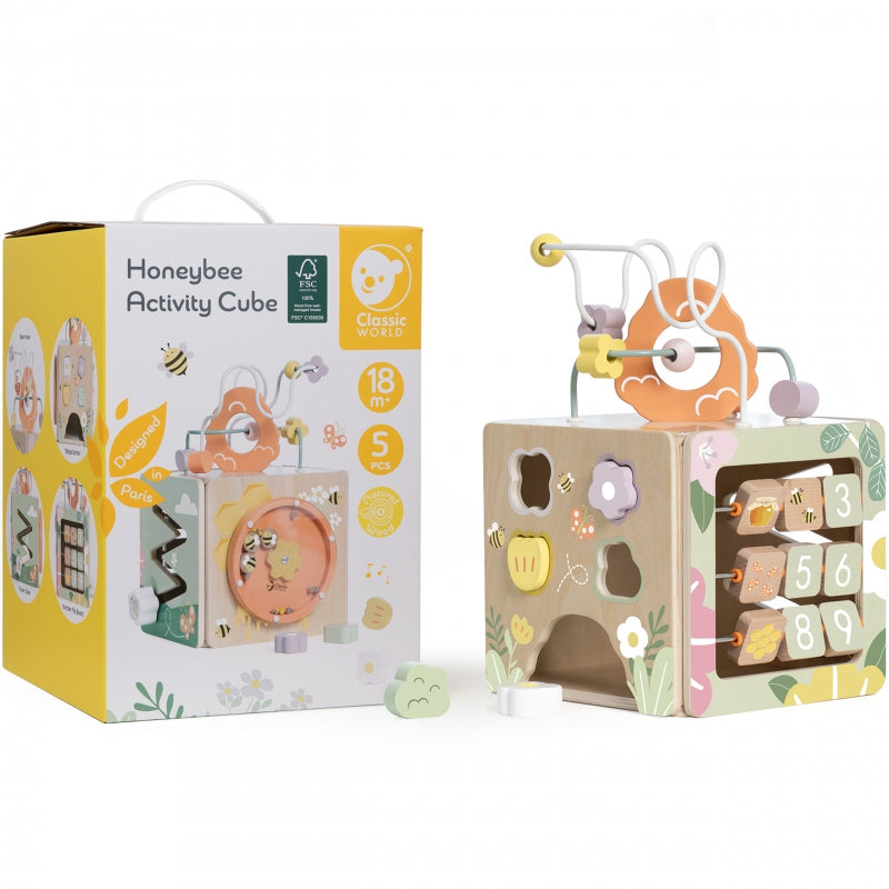 Medinis edukacinis sensorinis kubas 5in1, CLASSIC WORLD