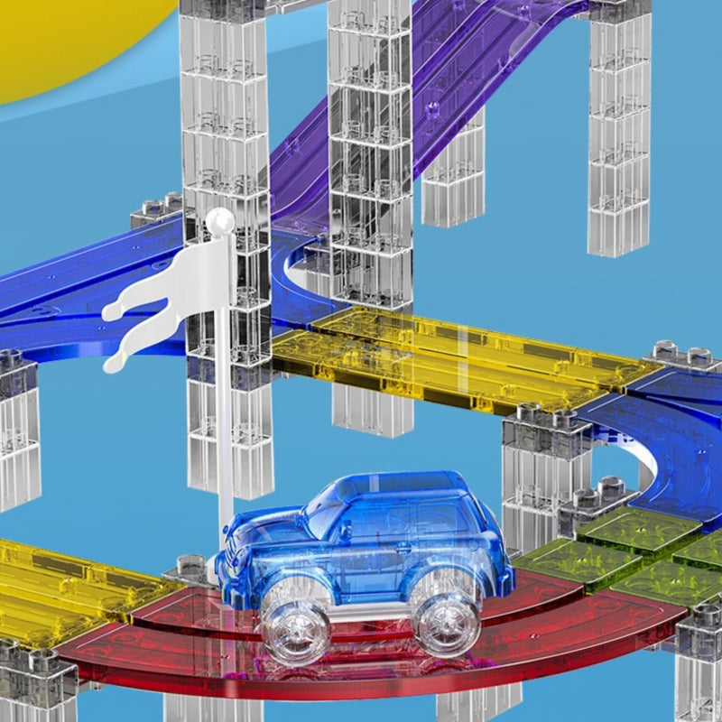Magnetinė lenktynių trasa su LED automobiliu 76 el., WOOPIE