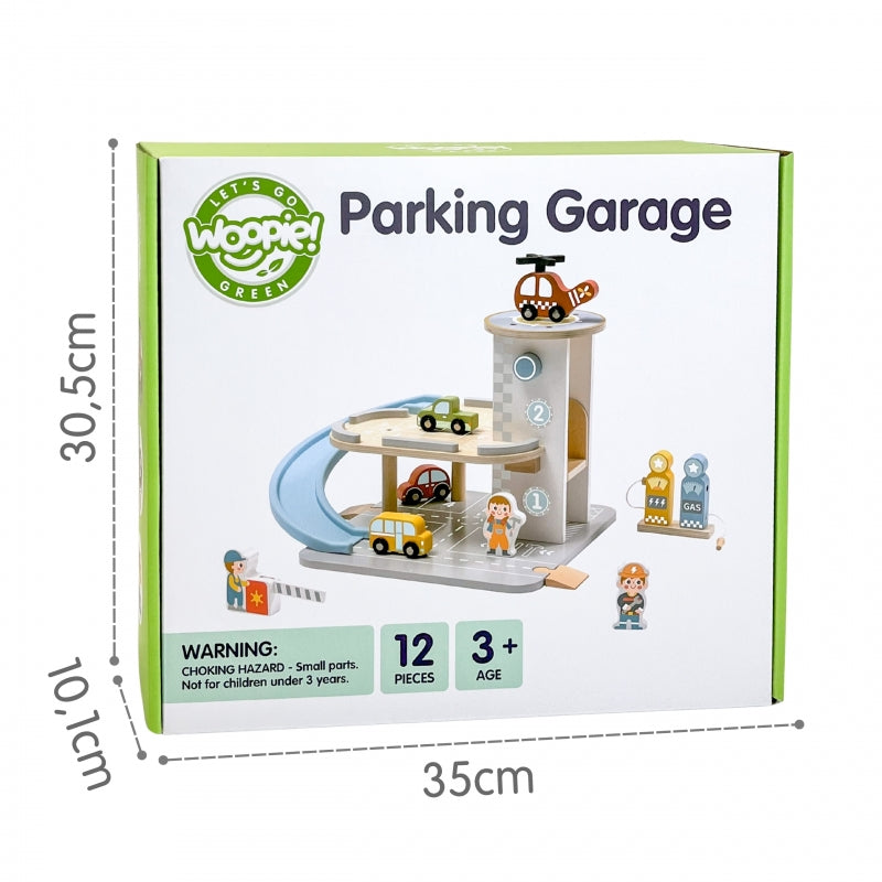 Medinė daugiaaukštė automobilių stovėjimo aikštelė 2in1 su priedais WOOPIE GREEN