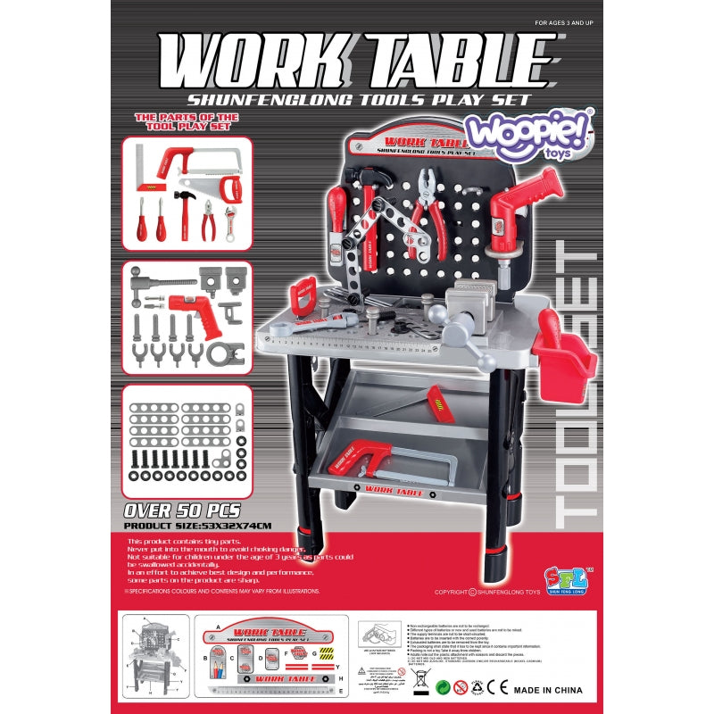 Didelis meistro darbastalis su įrankiais vaikams 50 vnt. WOOPIE